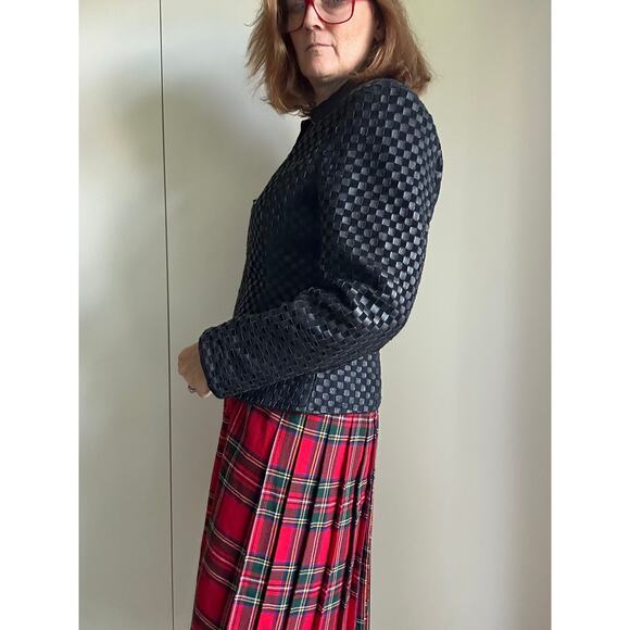 Vintage 90sY2K Woven Black Leather Jacket Size Medium Classic Heritage Style - Picture 6 of 7